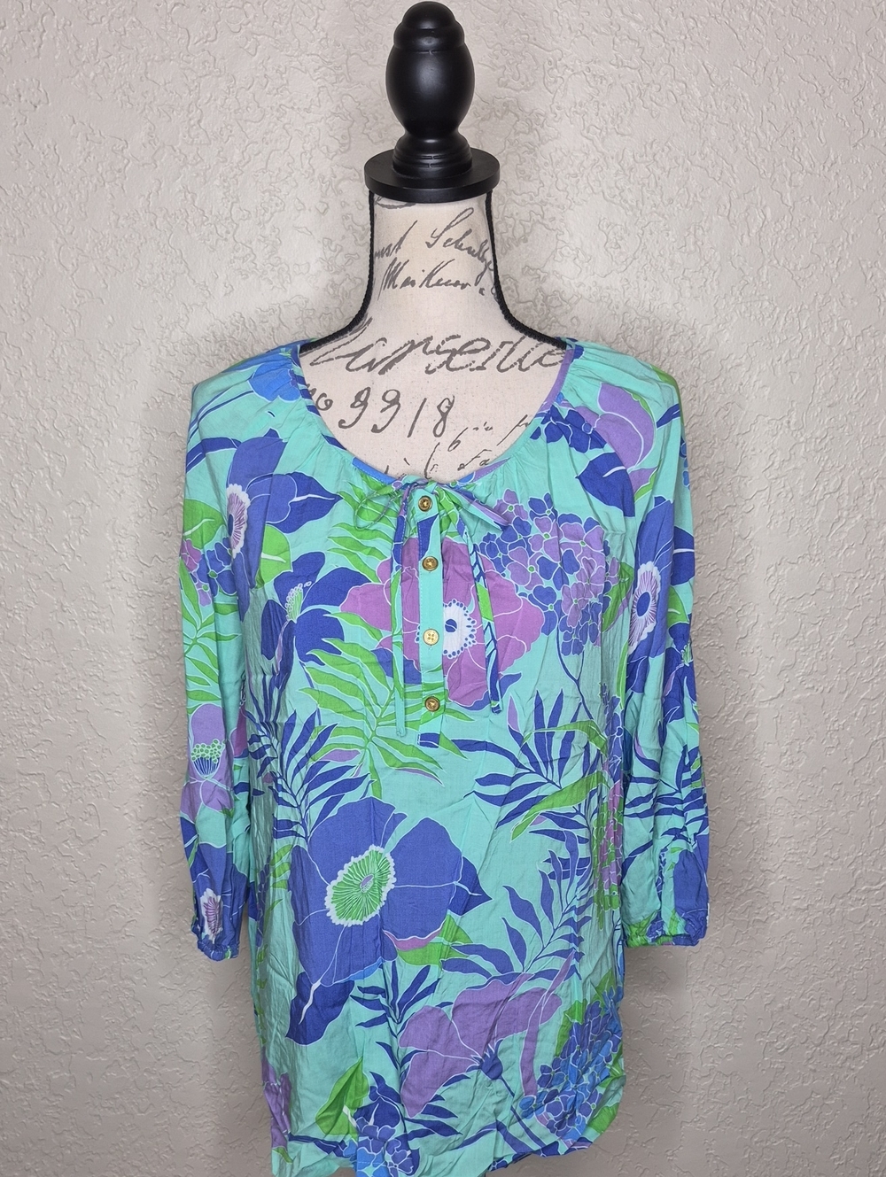Isaac Mizrahi Live! Hawaiian Tropical Print Top Size S